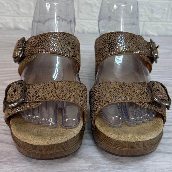 Dansko Sophie Slide Sandals WMNS 38 Wedge Brown Iridescent Grain Leather Slip on - Picture 3 of 8